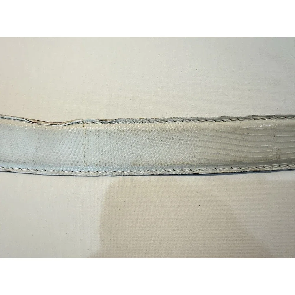 L.E.N Lifestyle White Genuine LIZARD Leather Sz 45 BELT Handcrafted USA Italy